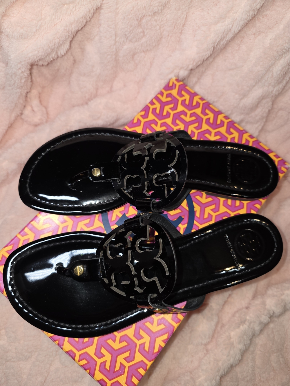 Tory Burch Black Patent Miller Thong Sandals